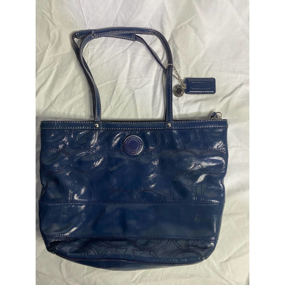 Coach Blue Glossy Leather Handbag